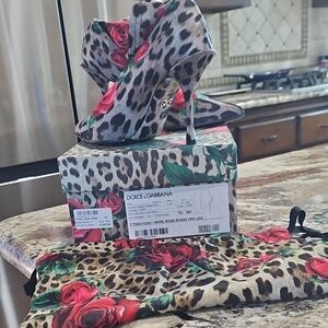 Dolce & Gabbana Rose and Leopard Print Stiletto Booties - Red, Green, Black